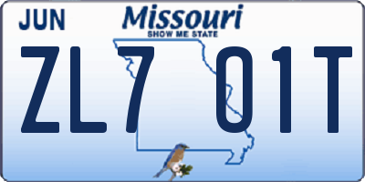 MO license plate ZL7O1T
