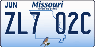 MO license plate ZL7O2C