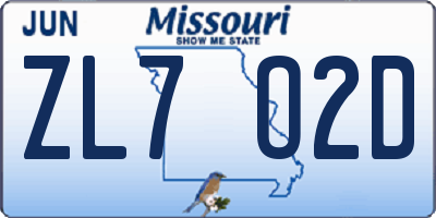 MO license plate ZL7O2D