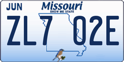 MO license plate ZL7O2E