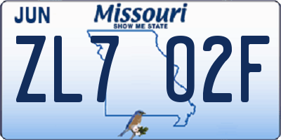 MO license plate ZL7O2F