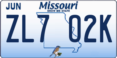 MO license plate ZL7O2K
