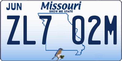MO license plate ZL7O2M