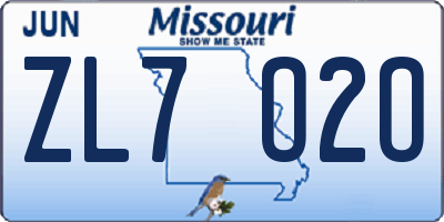 MO license plate ZL7O2O