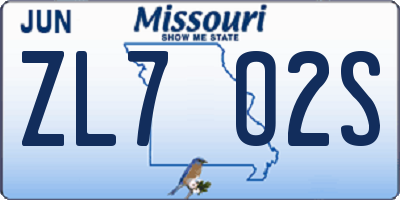 MO license plate ZL7O2S