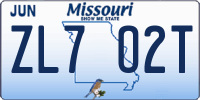 MO license plate ZL7O2T