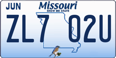 MO license plate ZL7O2U