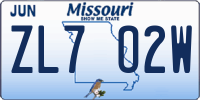 MO license plate ZL7O2W