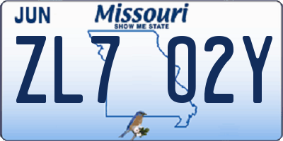 MO license plate ZL7O2Y