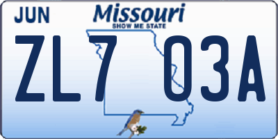 MO license plate ZL7O3A