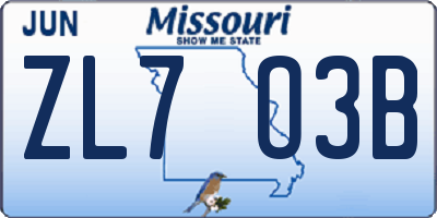 MO license plate ZL7O3B