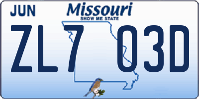 MO license plate ZL7O3D