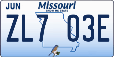 MO license plate ZL7O3E
