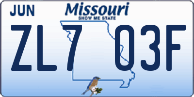 MO license plate ZL7O3F
