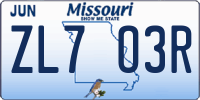 MO license plate ZL7O3R
