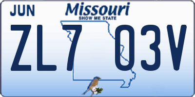 MO license plate ZL7O3V