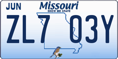 MO license plate ZL7O3Y