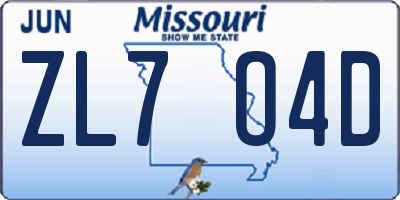 MO license plate ZL7O4D