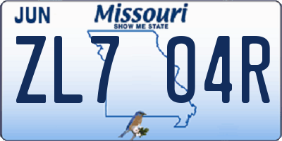 MO license plate ZL7O4R