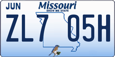 MO license plate ZL7O5H