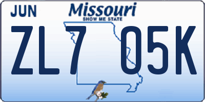 MO license plate ZL7O5K