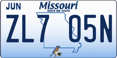 MO license plate ZL7O5N