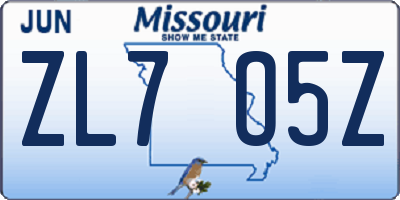 MO license plate ZL7O5Z