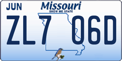 MO license plate ZL7O6D