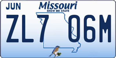 MO license plate ZL7O6M