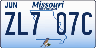 MO license plate ZL7O7C
