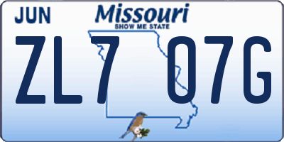 MO license plate ZL7O7G