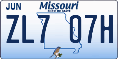MO license plate ZL7O7H
