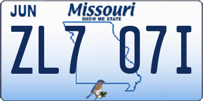 MO license plate ZL7O7I