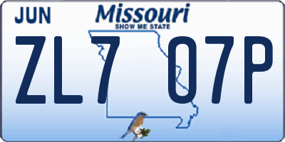 MO license plate ZL7O7P