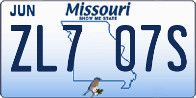 MO license plate ZL7O7S
