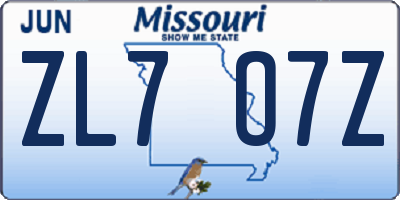 MO license plate ZL7O7Z