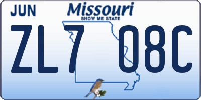MO license plate ZL7O8C