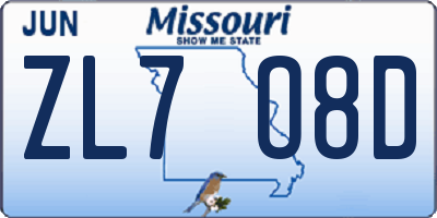 MO license plate ZL7O8D