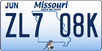 MO license plate ZL7O8K