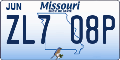 MO license plate ZL7O8P