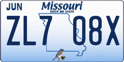 MO license plate ZL7O8X