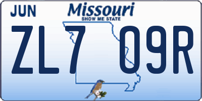 MO license plate ZL7O9R