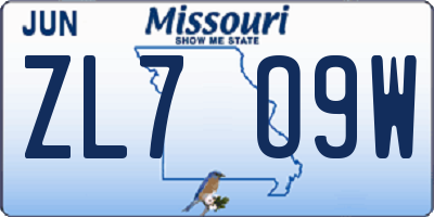 MO license plate ZL7O9W