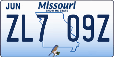 MO license plate ZL7O9Z