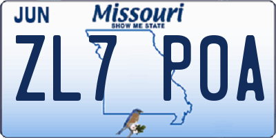 MO license plate ZL7P0A