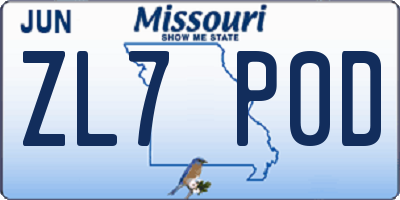 MO license plate ZL7P0D