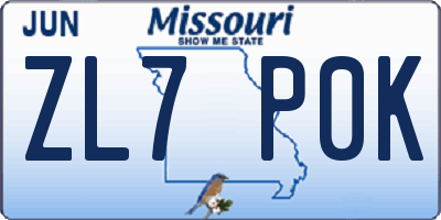 MO license plate ZL7P0K