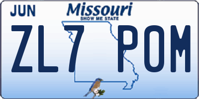 MO license plate ZL7P0M