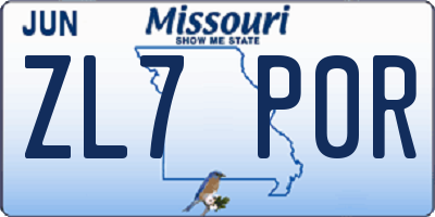 MO license plate ZL7P0R