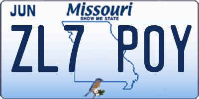 MO license plate ZL7P0Y